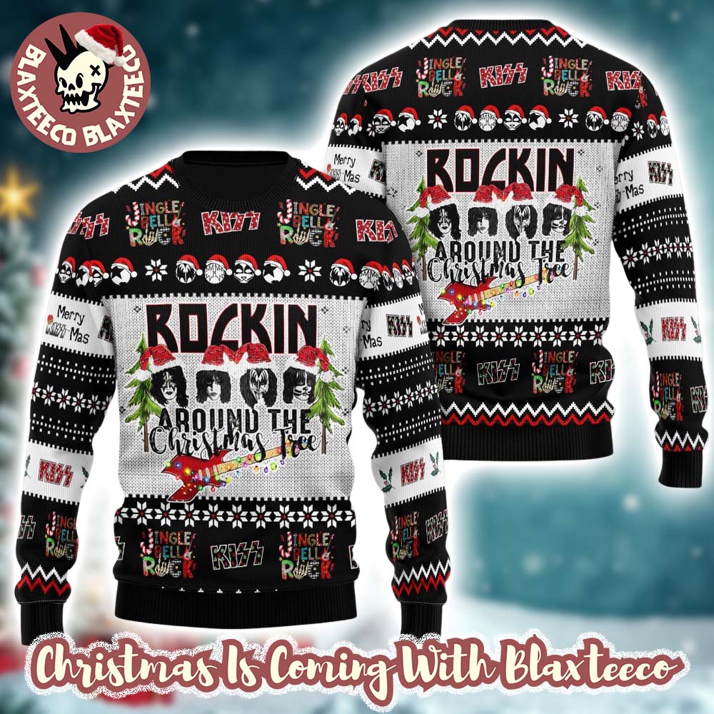 Kiss Rockin Around The Christmas Tree Jingle Bell Rock Funny Ugly Christmas Sweater