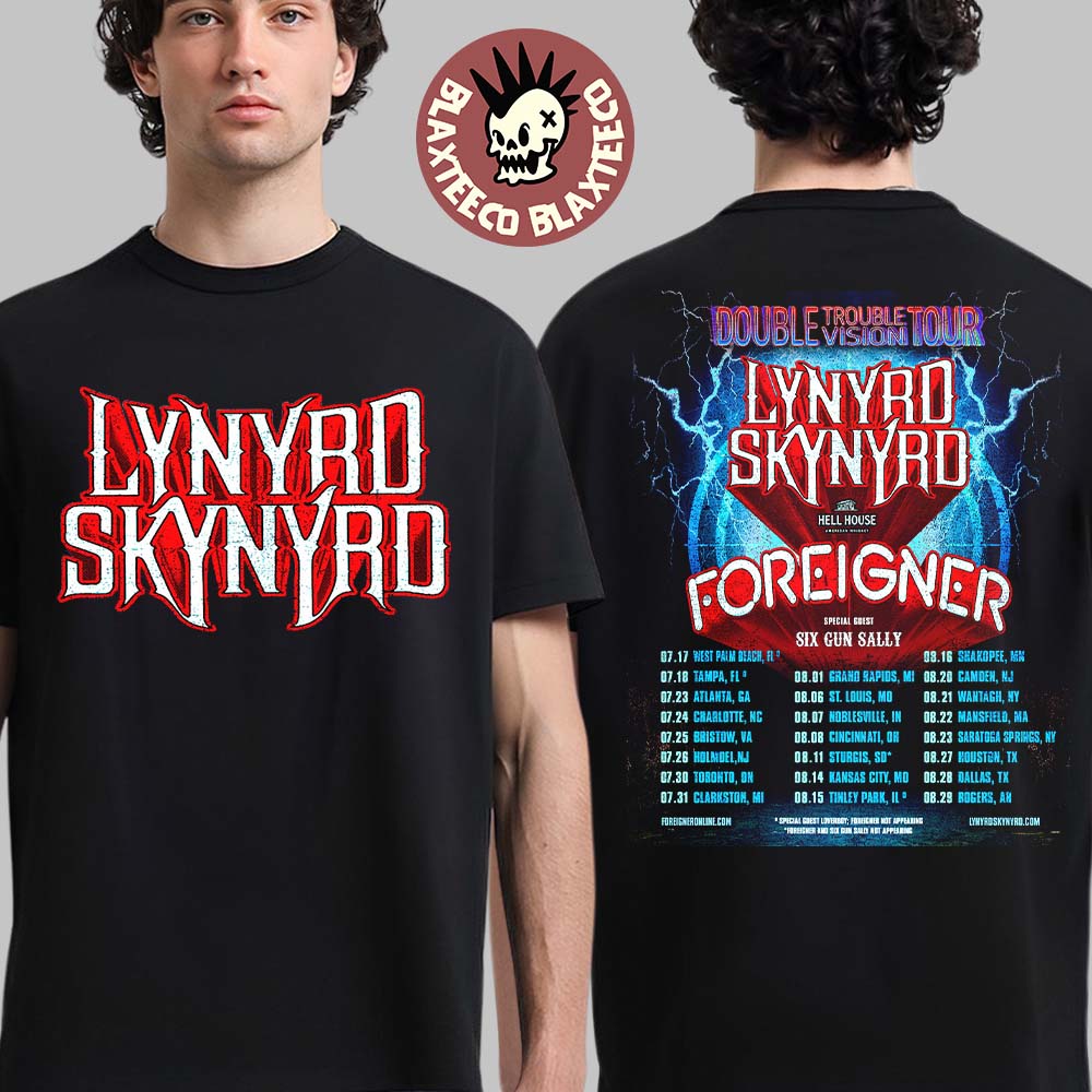 Lynyrd Skynyrd Double Trouble Vision Tour 2026 North America City Dates Two Sided T-Shirt Lynyrd Skynyrd Double Trouble Vision Tour 2026 North America City Dates Two Sided T-Shirt