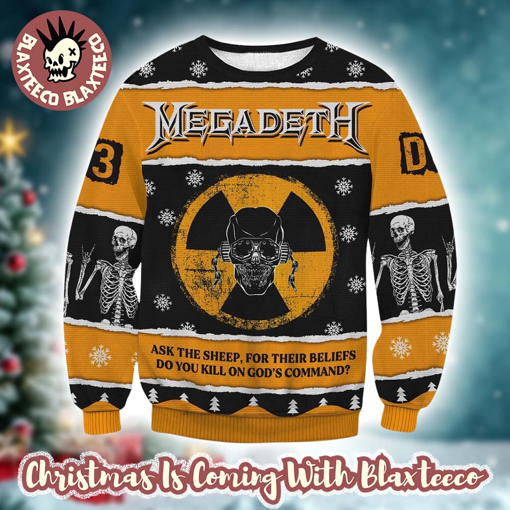 Megadeth Ask The Sheep For Their Beliefs Black And Yellow Ugly Christmas Sweater Megadeth Ask The Sheep For Their Beliefs Black And Yellow Ugly Christmas Sweater