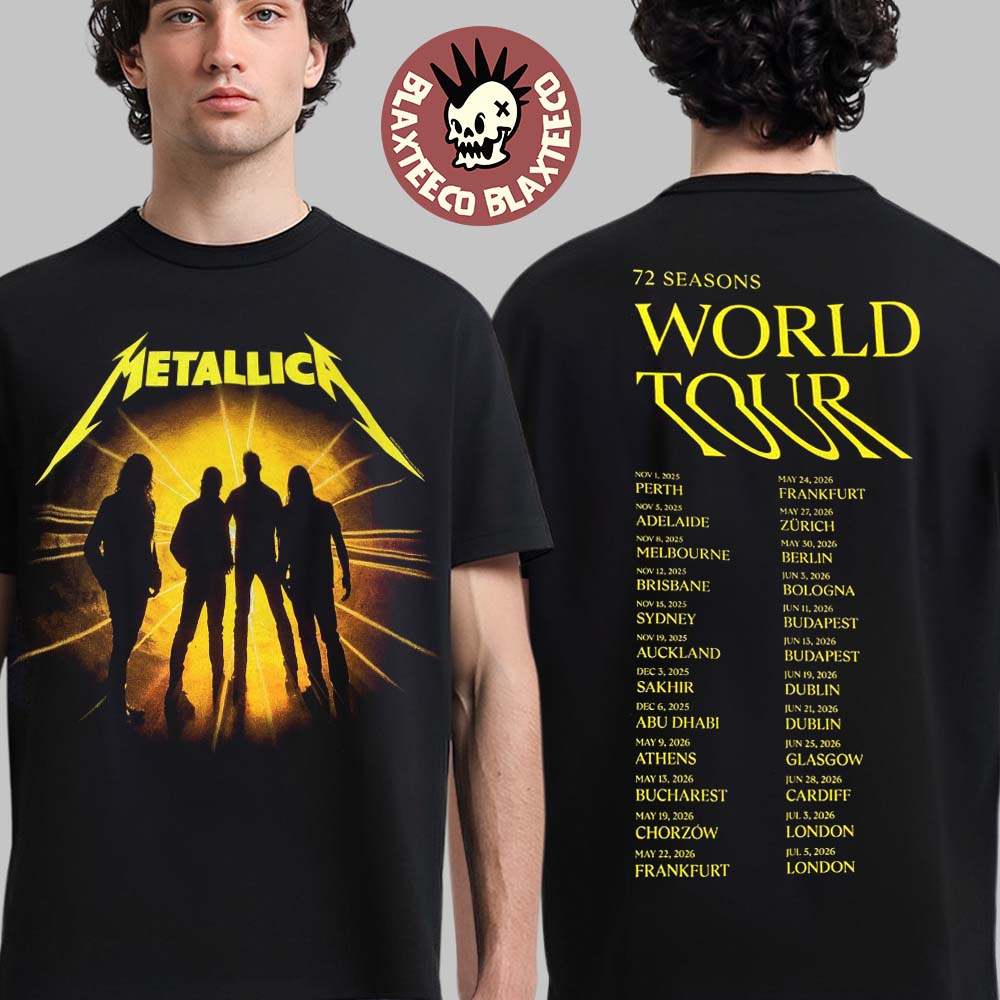 Metallica 72 Seasons World Tour 2025 2026 M72 Album Cover With Dates Back Two Sided T-Shirt Metallica 72 Seasons World Tour 2025 2026 M72 Album Cover With Dates Back Two Sided T-Shirt