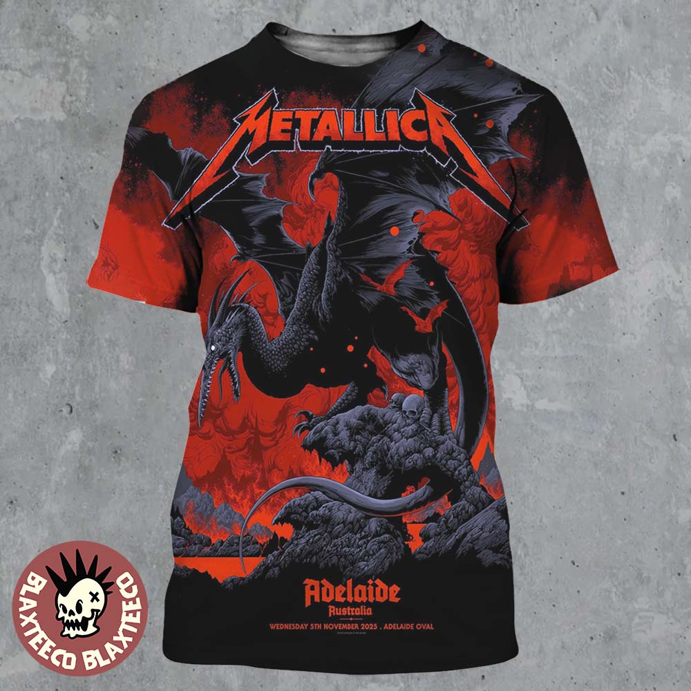 Metallica M72 Adelaide Australia Pop Up Shop Exclusive Poster By Ken Taylor At Adelaide Oval On November 5 2025 Pterosaur Art All Over Print Shirt