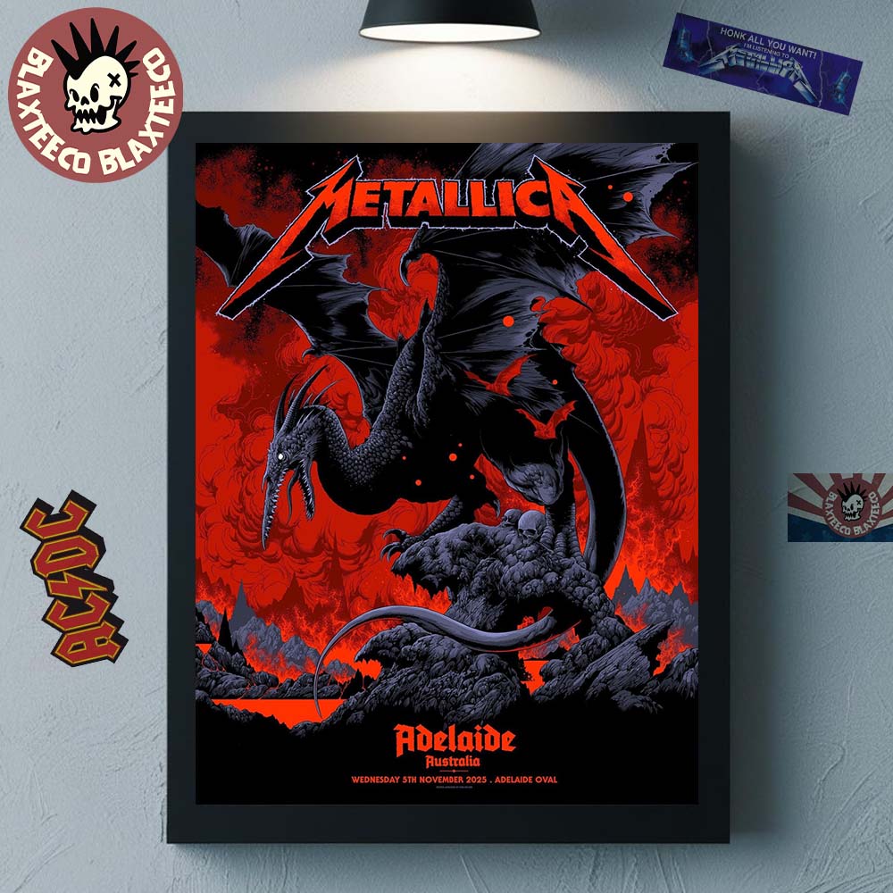 Metallica M72 Adelaide Australia Pop Up Shop Exclusive Poster By Ken Taylor At Adelaide Oval On November 5 2025 Pterosaur Art Home Decor Poster Canvas