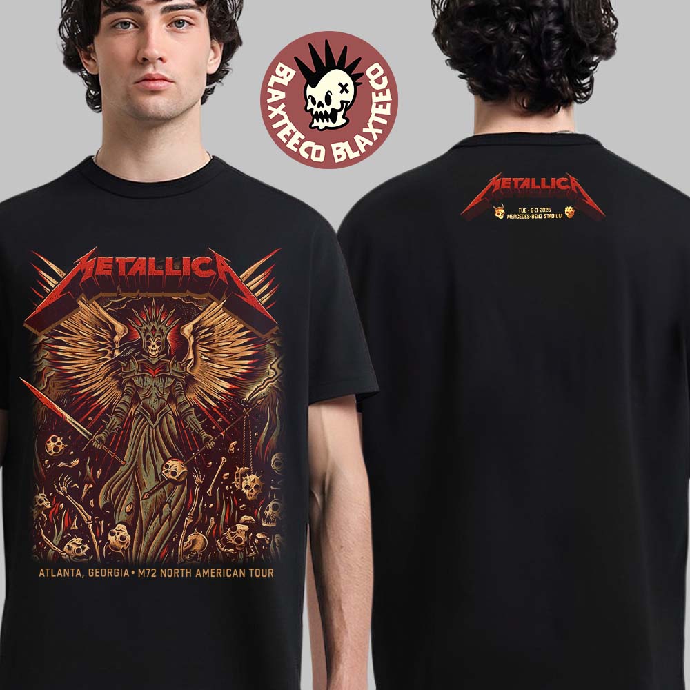 Metallica M72 Atlanta 2025 Venue Tee In Atlanta Georgia At Mercedes Benz Stadium On June 3 2025 Two Sided Unisex T-Shirt Metallica M72 Atlanta 2025 Venue Tee In Atlanta Georgia At Mercedes Benz Stadium On June 3 2025 Two Sided Unisex T-Shirt