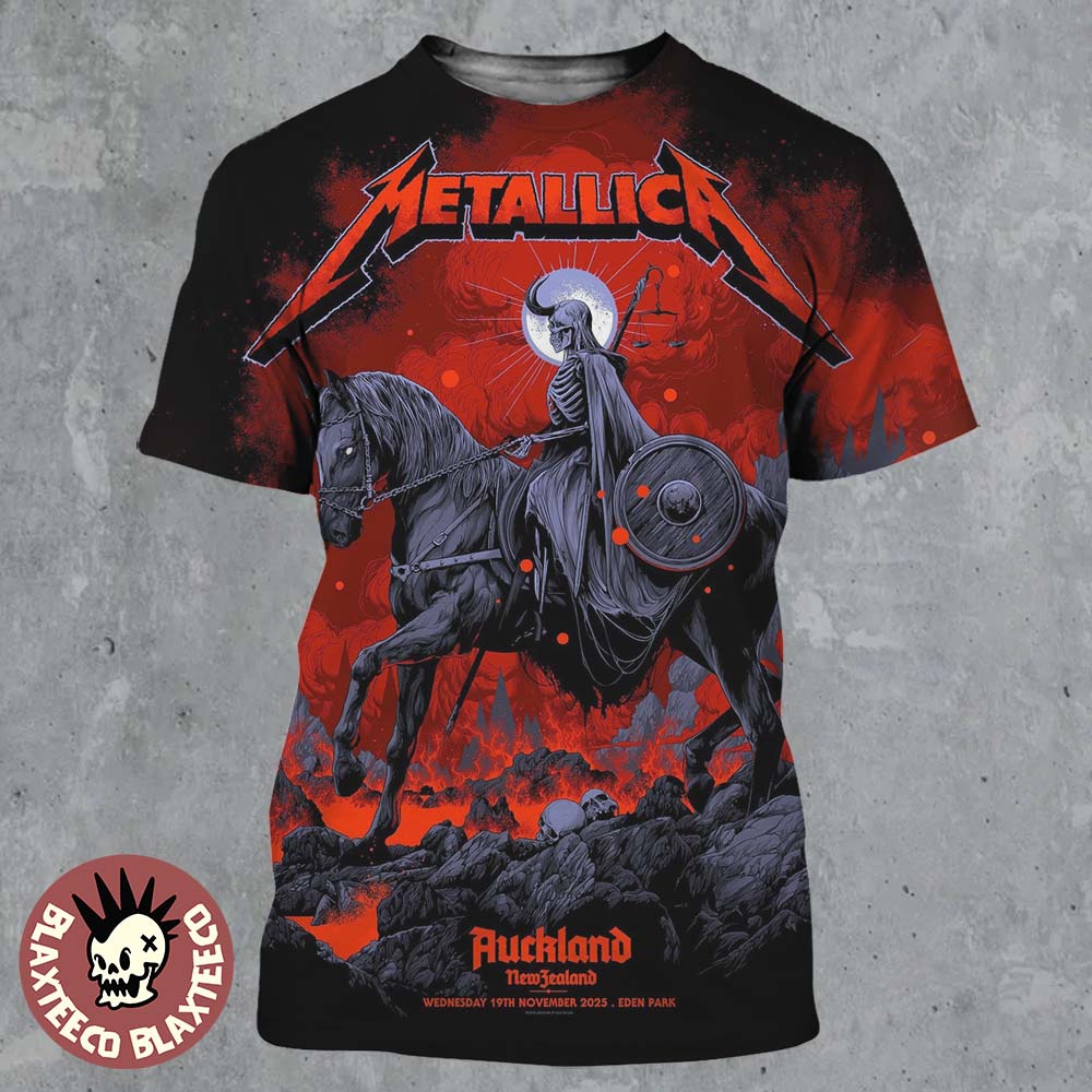 Metallica M72 Auckland New Zealand 2025 Pop Up Shop Poster Art By Ken Taylor At Eden Park On 19 November 2025 The Skeletal Horseman Art All Over Print Shirt