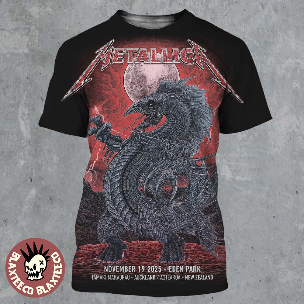 Metallica M72 Auckland New Zealand 2025 Venue Poster At Eden Park On November 19 2025 The Blood Moon Dragon Art All Over Print Shirt Metallica M72 Auckland New Zealand 2025 Venue Poster At Eden Park On November 19 2025 The Blood Moon Dragon Art All Over Print Shirt
