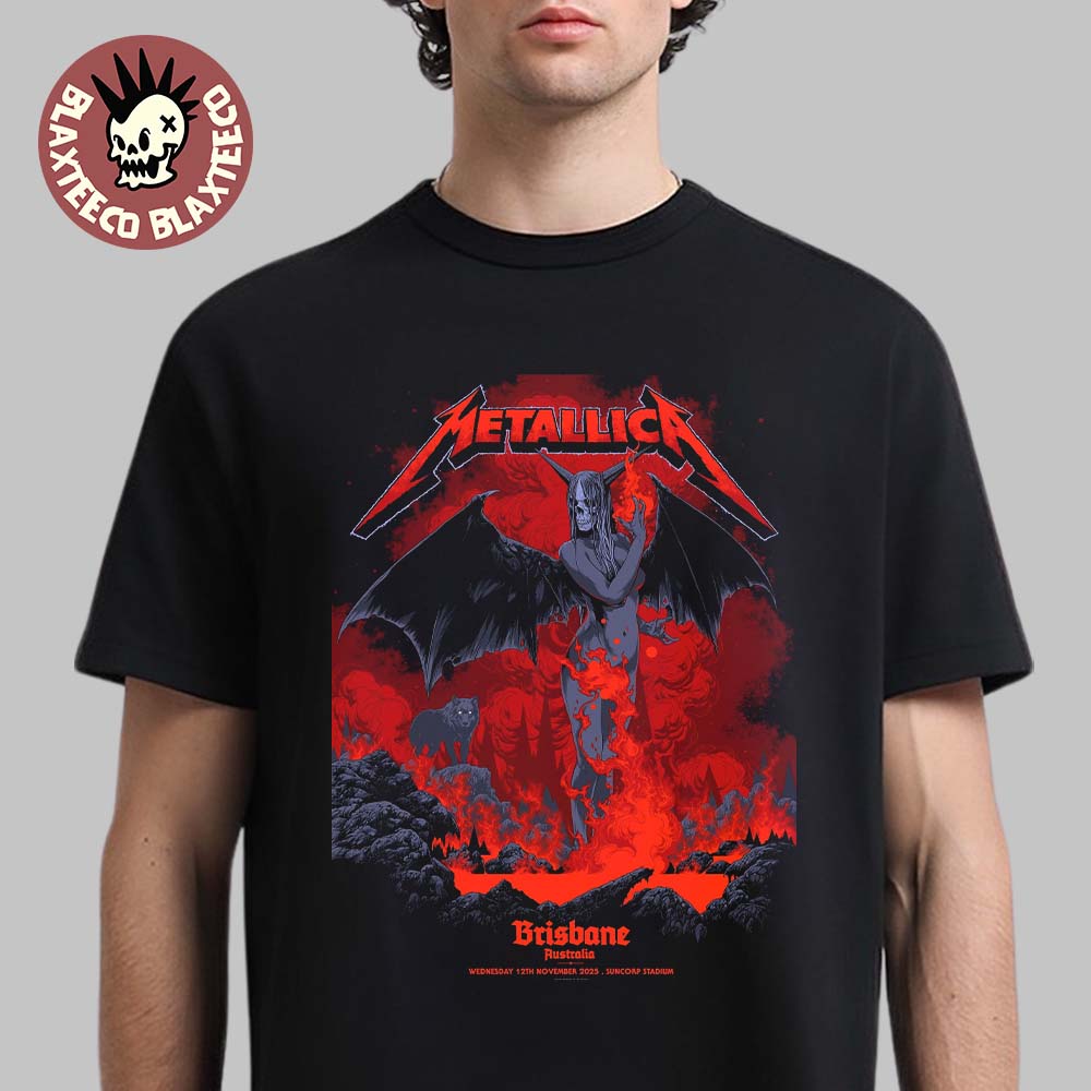 Metallica M72 Brisbane Australia 2025 Pop Up Shop Poster By Ken Taylor At Suncorp Stadium On 12 November 2025 Lilith Winged Demon Art T-Shirt Metallica M72 Brisbane Australia 2025 Pop Up Shop Poster By Ken Taylor At Suncorp Stadium On 12 November 2025 Lilith Winged Demon Art T-Shirt