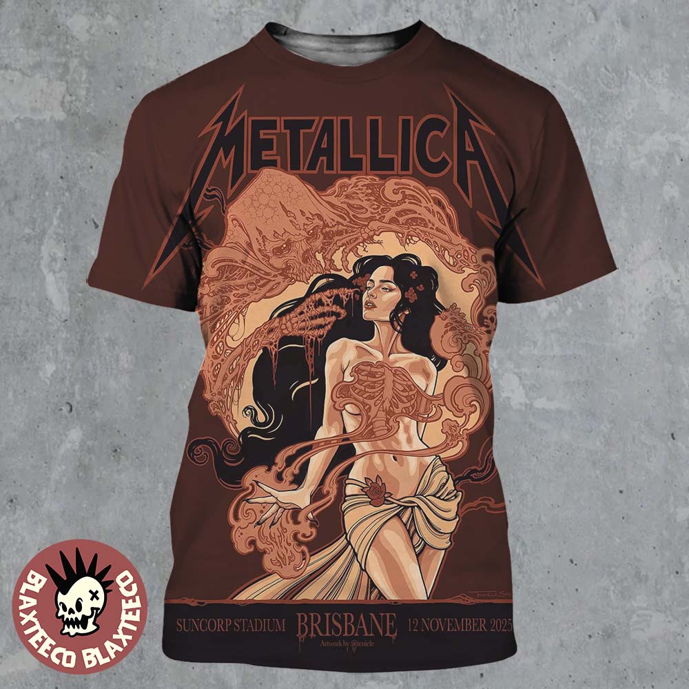 Metallica M72 Brisbane Venue Poster At Australia Suncorp Stadium On 12 November 2025 Art Nouveau The Woman With Skeletal All Over Print Shirt