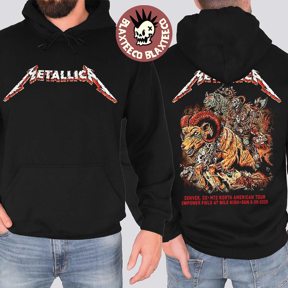 Metallica M72 Denver 2025 Night 2 Venue Merch Hoodie In Denver Colorado At Empower Field at Mile High On June 29 2025 Two Sided Hoodie