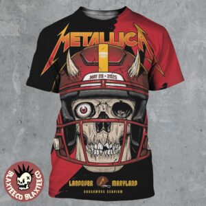 Metallica M72 Landover 2025 Pop Up Shop Poster Landover Maryland At Northwest Stadium On May 28 2025 Washington Commanders Skull With Helmet Art All Over Print Shirt
