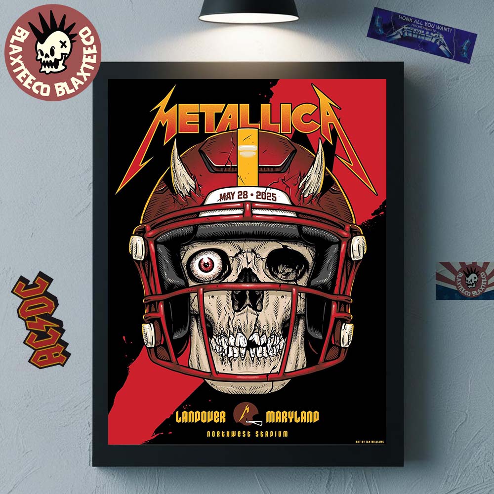 Metallica M72 Landover 2025 Pop Up Shop Poster Landover Maryland At Northwest Stadium On May 28 2025 Washington Commanders Skull With Helmet Art Home Decor Poster Canvas