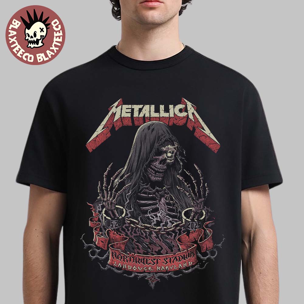 Metallica M72 Landover 2025 Venue Poster In Landover Maryland At Northwest Stadium On May 28 2025 The Chained Skeleton Art Unisex T-Shirt