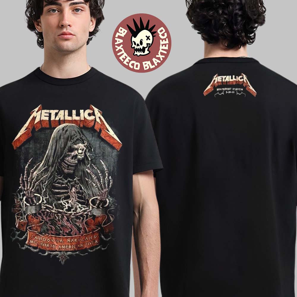 Metallica M72 Landover 2025 Venue Tee In Landover Maryland At Northwest Stadium On May 28 2025 The Chained Skeleton Art Two Sided Unisex T-Shirt