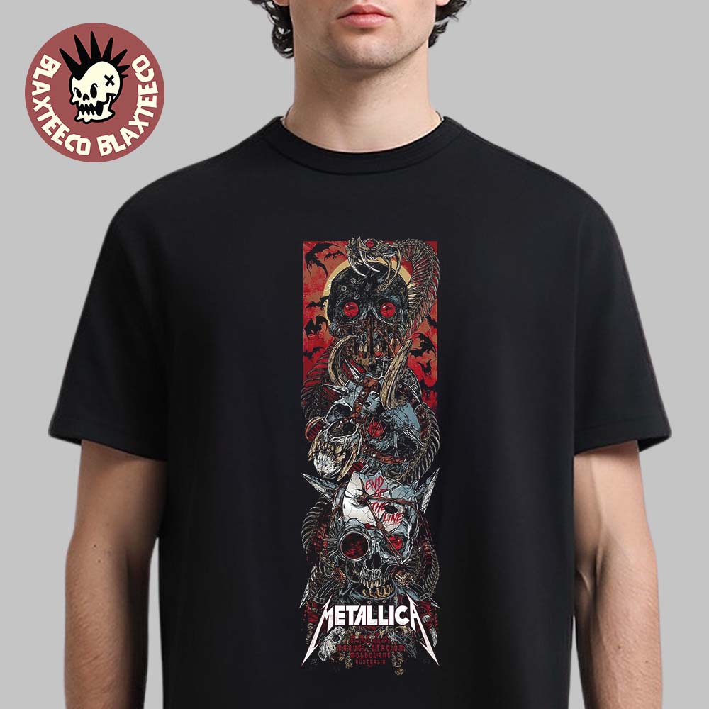 Metallica M72 Melbourne Australia 2025 Venue Poster At Marvel Stadium On November 8 2025 Skeletal Snake And Skulls T-Shirt Metallica M72 Melbourne Australia 2025 Venue Poster At Marvel Stadium On November 8 2025 Skeletal Snake And Skulls T-Shirt