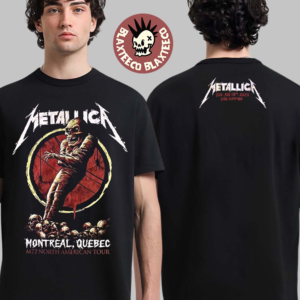 Metallica M72 Montreal Quebec Canada Tee Night 2 M72 North American Tour 2023 At Stade Olympique On August 13 Two Sides Unisex T-Shirt Metallica M72 Montreal Quebec Canada Tee Night 2 M72 North American Tour 2023 At Stade Olympique On August 13 Two Sides Unisex T-Shirt
