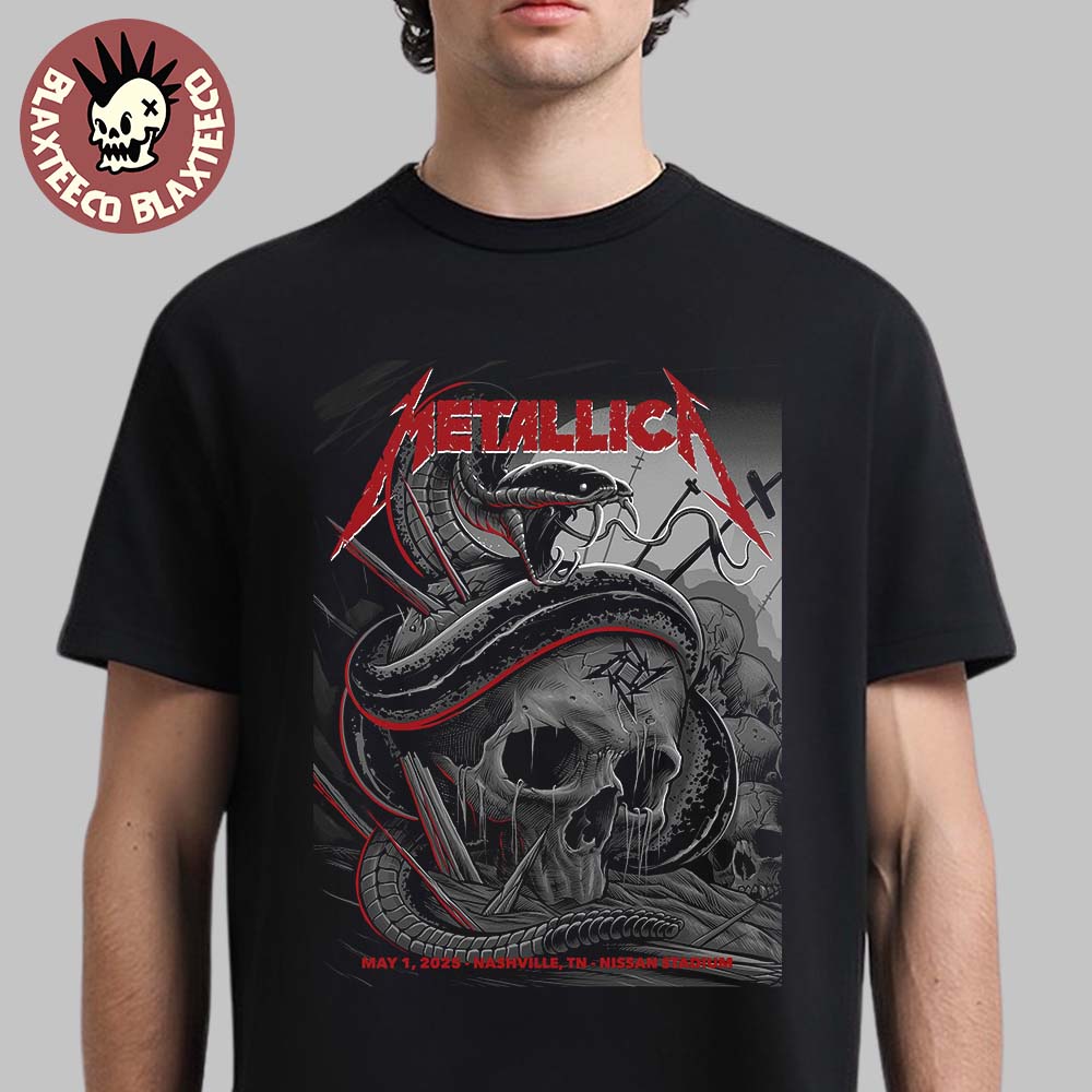 Metallica M72 Nashville Tennessee Night 1 Venue Poster At Nissan Stadium On May 1 2025 Met On Tour Snake And Skull Artwork Premium T-Shirt Metallica M72 Nashville Tennessee Night 1 Venue Poster At Nissan Stadium On May 1 2025 Met On Tour Snake And Skull Artwork Premium T-Shirt
