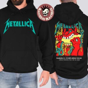 Metallica M72 Philly 2025 Night 2 Venue Hoodie In Philadelphia Pennsylvania At Lincoln Financial Field On May 25 2025 Red Demon Art Two Sided Unisex Hoodie