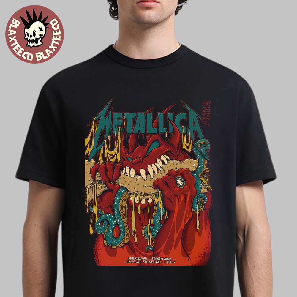 Metallica M72 Philly 2025 Night 2 Venue Poster In Philadelphia Pennsylvania At Lincoln Financial Field On May 25 2025 Red Demon Art Essentials T-Shirt
