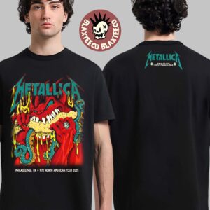 Metallica M72 Philly 2025 Night 2 Venue Tee In Philadelphia Pennsylvania At Lincoln Financial Field On May 25 2025 Red Demon Art Two Sided Unisex T-Shirt