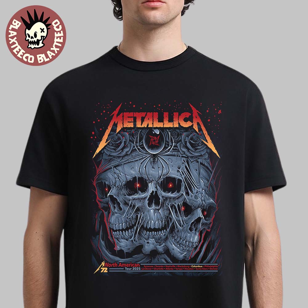 Metallica M72 Sonic Temple 2025 Pop Up Shop Poster In Columbus Ohio At Historic Crew Stadium May 9 And 11 2025 Maxx 242 And Kathleen Goff's T-Shirt