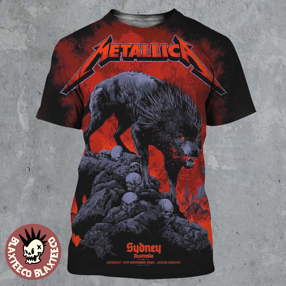 Metallica M72 Sydney Australia 2025 Pop Up Shop Poster By Ken Taylor At Accor Stadium On 15 November 2025 The Wolf Art All Over Print Shirt