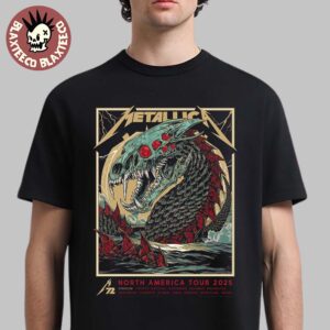 Metallica M72 Syracuse New York Pop Up Shop Poster At JMA Wireless Dome In Syracuse On April 19 2025 M72 North America Tour 2025 Skeleton World Serpent Jormungandr Artwork Unisex T-Shirt