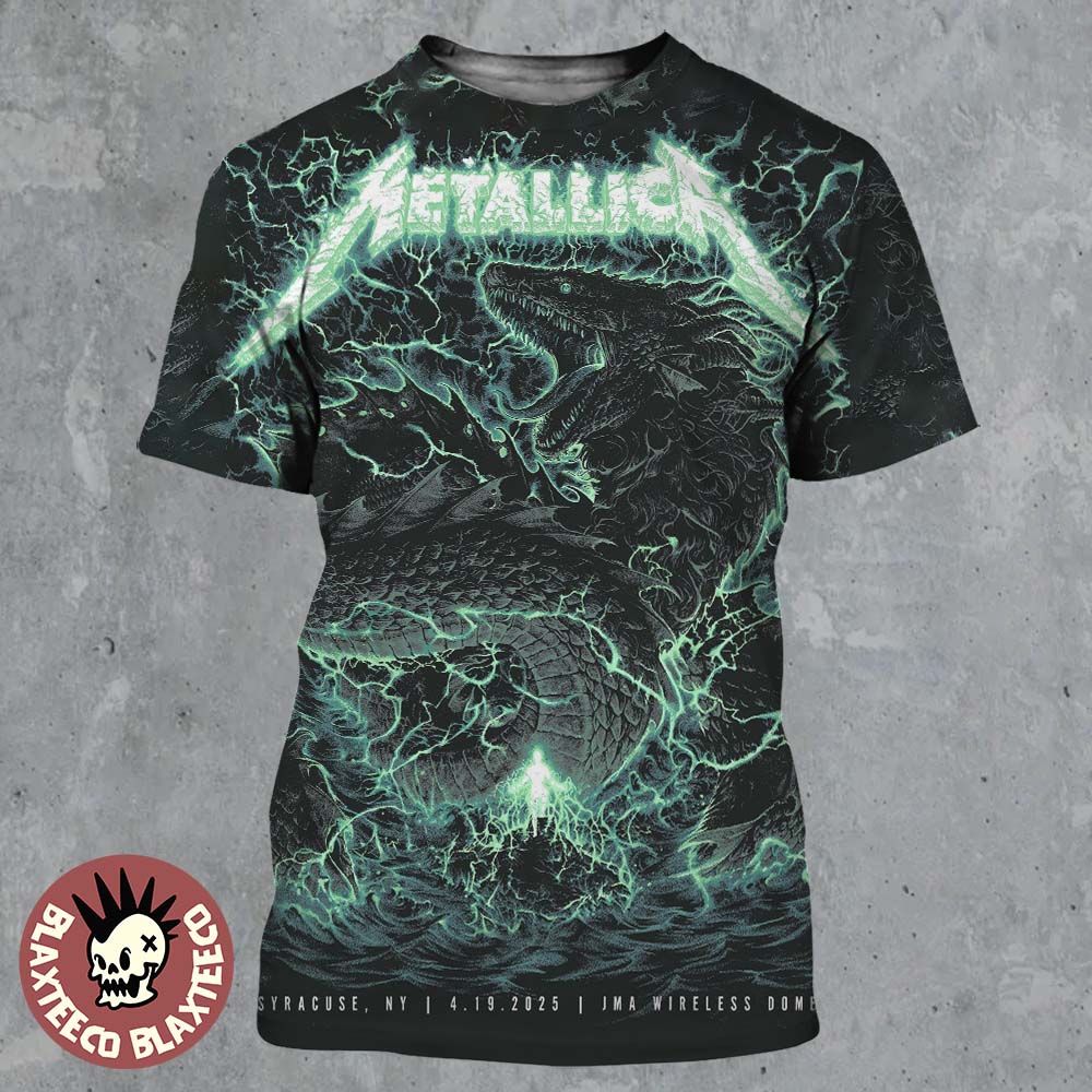 Metallica M72 Syracuse New York Poster At JMA Wireless Dome On April 19 2025 Met On Tour Thunder Sea Dragon Artwork All Over Print Shirt Metallica M72 Syracuse New York Poster At JMA Wireless Dome On April 19 2025 Met On Tour Thunder Sea Dragon Artwork All Over Print Shirt
