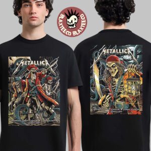 Metallica M72 Tampa 2025 Night 1 And 2 Venue Poster Combined In Tampa Florida At Raymond James On June 6 And 8 2025 The Pirate Skeletons Art Two Sided Unisex T-Shirt