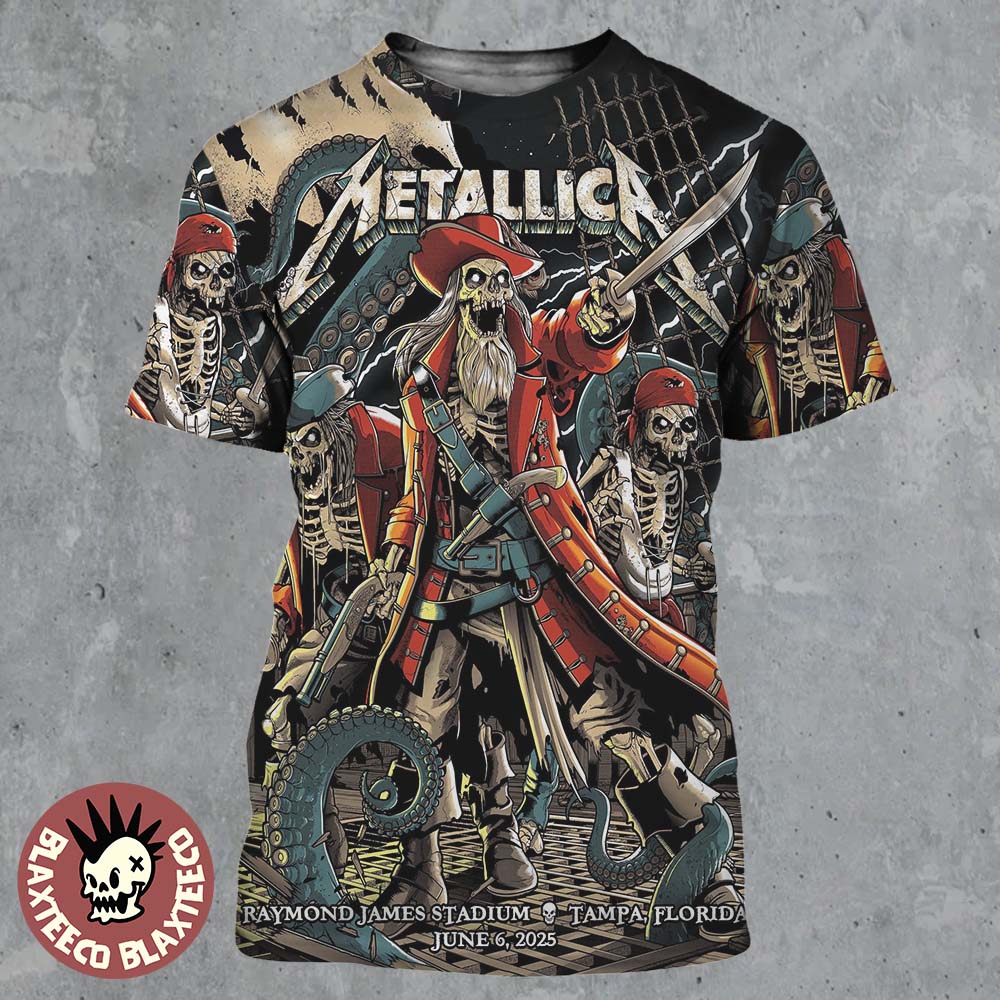 Metallica M72 Tampa 2025 Night 1 Venue Poster In Tampa Florida At Raymond James On June 6 2025 The Pirate Skeletons Art All Over Print Shirt Metallica M72 Tampa 2025 Night 1 Venue Poster In Tampa Florida At Raymond James On June 6 2025 The Pirate Skeletons Art All Over Print Shirt