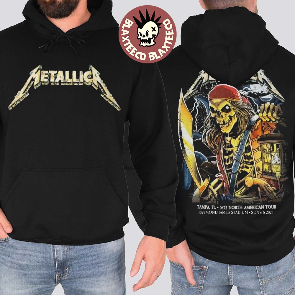 Metallica M72 Tampa 2025 Night 2 Venue Hoodie In Tampa Florida At Raymond James On June 8 2025 The Pirate Skeleton Art Two Sided Hoodie Metallica M72 Tampa 2025 Night 2 Venue Hoodie In Tampa Florida At Raymond James On June 8 2025 The Pirate Skeleton Art Two Sided Hoodie
