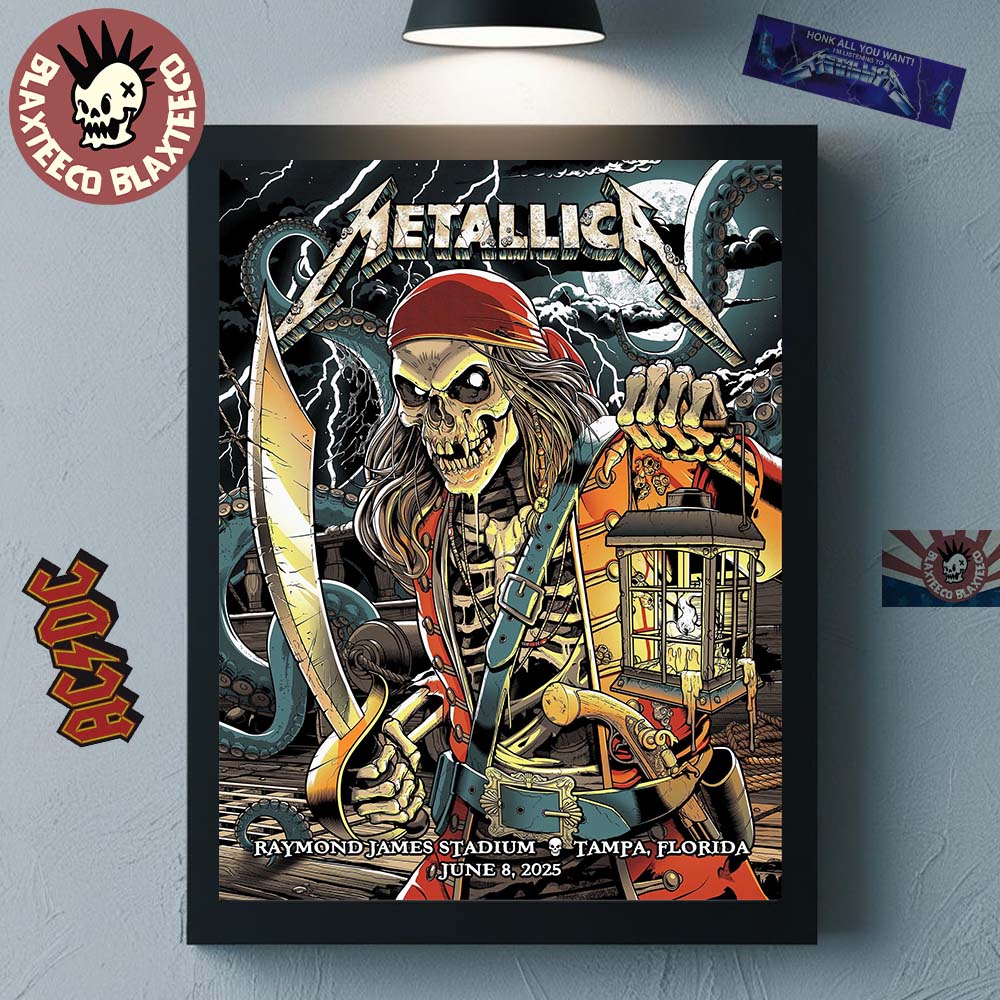 Metallica M72 Tampa 2025 Night 2 Venue Poster In Tampa Florida At Raymond James On June 8 2025 The Pirate Skeleton Art Home Decor Poster Canvas