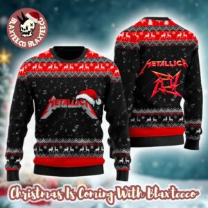 Metallica Signature Logo Ninja Star With Santa Hat Reindeer Red And Black Ugly Christmas Sweater