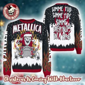 Metallica Skeleton Santa Gimme Yule Holiday Gimme Chest Nuts On A Fire Ugly Christmas Sweater