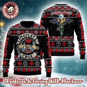 Motley Crue Bad Ass Symbol Vintage Style Knitted Black Ugly Christmas Sweater