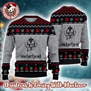 Motorhead Band Logo Pattern Knitted Grey Ugly Christmas Sweater