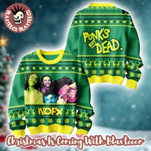 NOFX Punks Is Not Dead Holiday 2025 Knitted Green Ugly Christmas Sweater