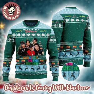 New Kids On The Block Have A Funky Fulky Xmas All I Want For Christmas Is NKOTB Knitted Green Ugly Christmas Sweater