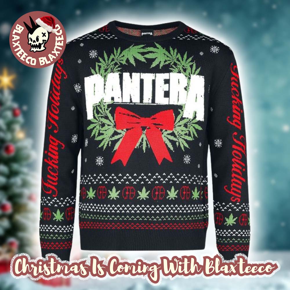 Pantera Christmas Wreath Fucking Holiday Snowy Night Knitted 2025 Ugly Christmas Sweater Pantera Christmas Wreath Fucking Holiday Snowy Night Knitted 2025 Ugly Christmas Sweater