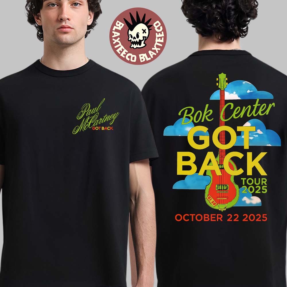 Paul McCartney Bok Center Tulsa 2025 Venue Tee On October 22 2025 Got Back Tour 2025 Guitar Black T-Shirt Paul McCartney Bok Center Tulsa 2025 Venue Tee On October 22 2025 Got Back Tour 2025 Guitar Black T-Shirt