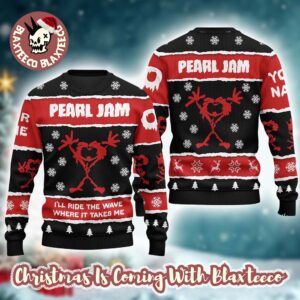 Pearl Jam I Will Ride The Wave Where It Takes Me Snowing Stickman Personalized Knitted Ugly Christmas Sweater For Fans