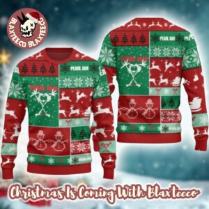 Pearl Jam Knitted Checkered Pattern Red And Green Knitted Ugly Christmas Sweater Gift For Fans 2025