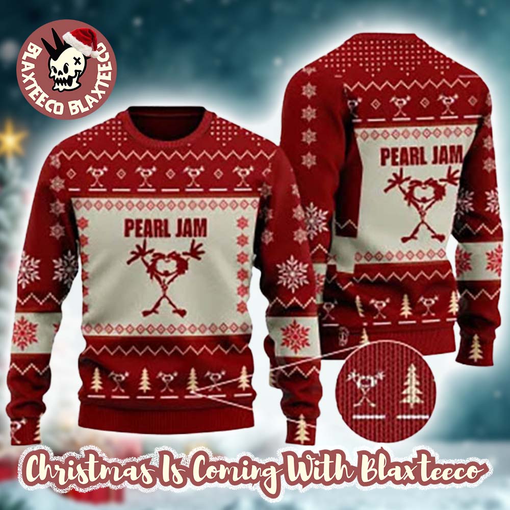 Pearl Jam Signature Stickman With Xmas Tree Pattern Knitted Red Ugly Christmas Sweater 2025 Gift For Fans Pearl Jam Signature Stickman With Xmas Tree Pattern Knitted Red Ugly Christmas Sweater 2025 Gift For Fans