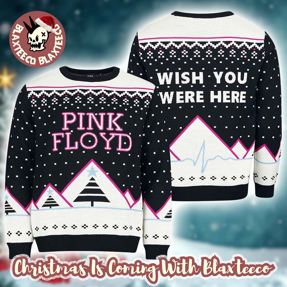 Pink Floyd Wish You Were Here Classic Logo Snowy Night Knitted Ugly Christmas Sweater Pink Floyd Wish You Were Here Classic Logo Snowy Night Knitted Ugly Christmas Sweater
