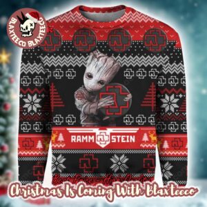 Rammstein Baby Groot Hugging Band Logo All Over Print Ugly Christmas Sweater 2025