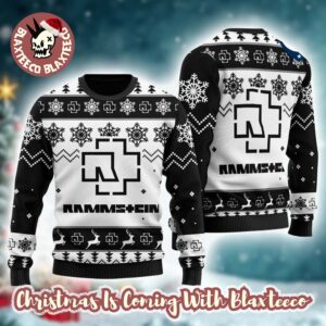 Rammstein Classic Logo Black And White Custom Name Knitted Ugly Christmas Sweater