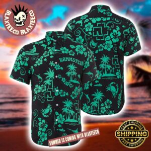 Rammstein Mein Land Green Tropical In Black Summer 2025 Hawaiian Shirt