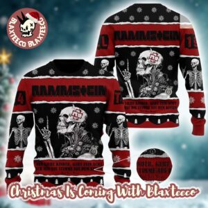 Rammstein Skeleton Nun Liebe Kinder Knitted Black And Red Germany Holiday Ugly Christmas Sweater