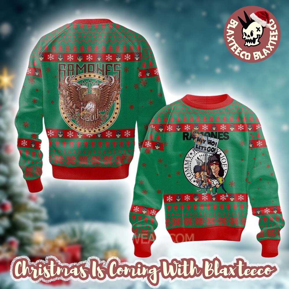Ramones Hey Ho Let’s Go Funny Holiday Eagle Knitted Green And Red Ugly Christmas Sweater Ramones Hey Ho Let’s Go Funny Holiday Eagle Knitted Green And Red Ugly Christmas Sweater
