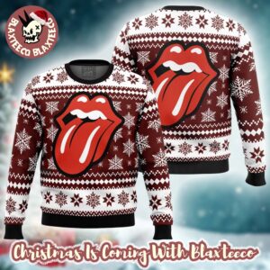 Rolling Stones Big Tongue Logo With Snowflakes Pattern Ugly Christmas Sweater