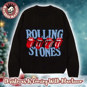 Rolling Stones Logo And Tongue Imagery Lick Holiday Black Christmas Sweater