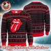 Rolling Stones Signature Tongue Logo All Over Pattern Holiday Knitted Red Ugly Christmas Sweater Rolling Stones Signature Tongue Logo All Over Pattern Holiday Knitted Red Ugly Christmas Sweater